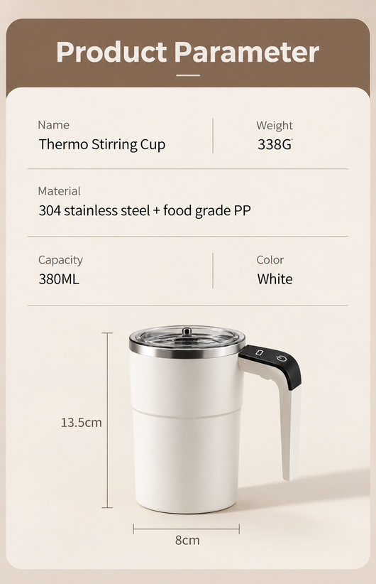 Brewwa Pro stirring mug exploded diagram showing thermal insulation and motor