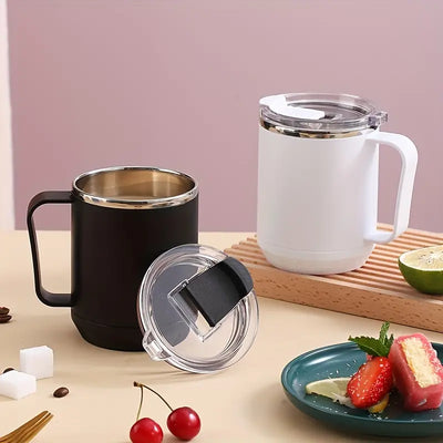 Brewwa Classic insulated travel mug in white with black lid and handle